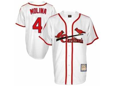 Men's Mitchell and Ness St. Louis Cardinals #4 Yadier Molina Authentic White Throwback MLB Jersey