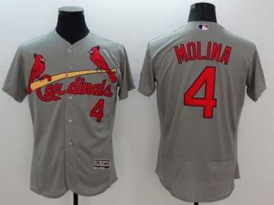 St.Louis Cardinals #4 Yadier Molina Grey Flexbase Authentic Collection Stitched MLB Jersey