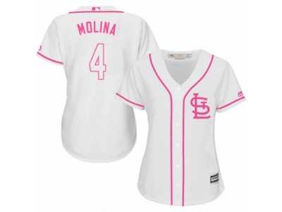 Women's Majestic St. Louis Cardinals #4 Yadier Molina Replica White Fashion MLB Jersey