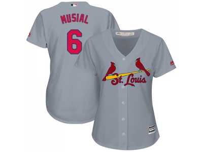 Women's St.Louis Cardinals #6 Stan Musial Grey Road Stitched MLB Jersey