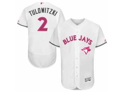 Men's Majestic Toronto Blue Jays #2 Troy Tulowitzki Authentic White 2016 Mother's Day Fashion Flex Base MLB Jersey