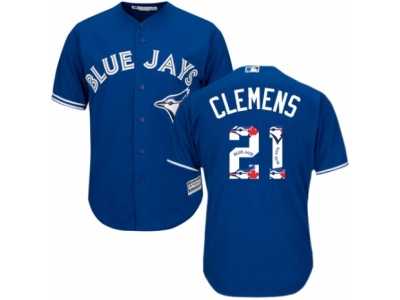 Men's Majestic Toronto Blue Jays #21 Roger Clemens Authentic Blue Team Logo Fashion MLB Jersey