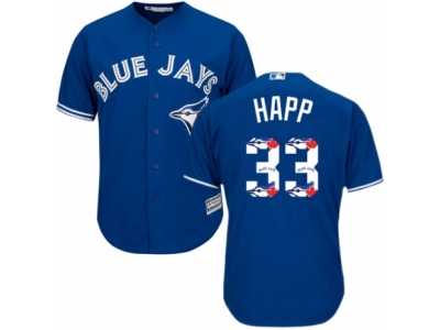 Men's Majestic Toronto Blue Jays #33 J.A. Happ Authentic Blue Team Logo Fashion MLB Jersey