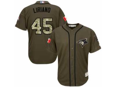 Men's Majestic Toronto Blue Jays #45 Francisco Liriano Replica Green Salute to Service MLB Jersey