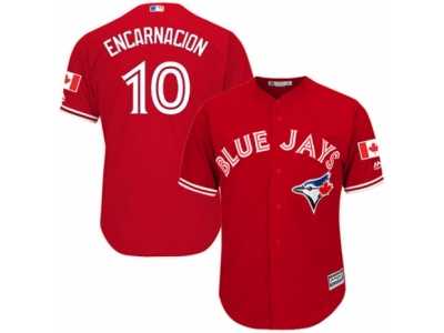 Youth Majestic Toronto Blue Jays #10 Edwin Encarnacion Authentic Red Canada Day MLB Jersey