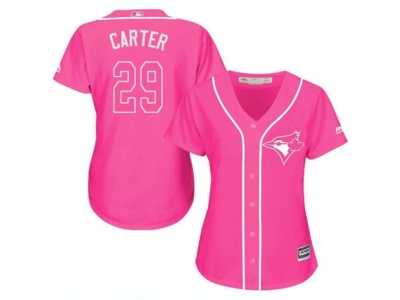 Women's Majestic Toronto Blue Jays #29 Joe Carter Replica Pink Fashion Cool Base MLB Jersey
