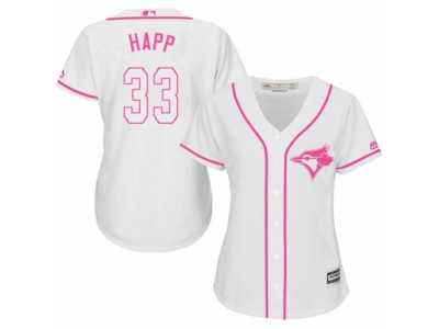 Women's Majestic Toronto Blue Jays #33 J.A. Happ Replica White Fashion Cool Base MLB Jersey