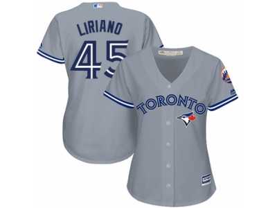 Women's Majestic Toronto Blue Jays #45 Francisco Liriano Replica Grey Road MLB Jersey