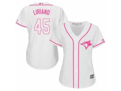 Women's Majestic Toronto Blue Jays #45 Francisco Liriano Replica White Fashion Cool Base MLB Jersey
