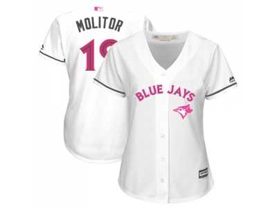 Women's Toronto Blue Jays #19 Paul Molitor White Mother's Day Cool Base Stitched MLB Jersey