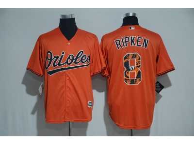 Baltimore Orioles #8 Cal Ripken Jr. Orange Team Logo Print Cool Base Stitched Baseball Jersey