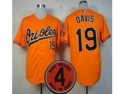 MLB Baltimore Orioles #19 Chris Davis Orange(4 Hall of Fame Patch)