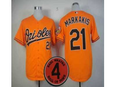 MLB Baltimore Orioles #21 Nick Markakis Orange(4 Hall of Fame Patch)