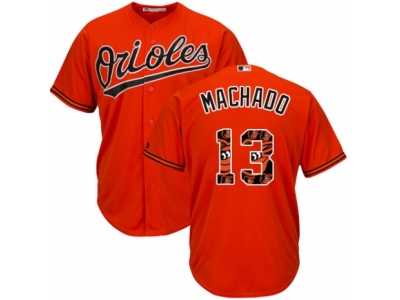 Men's Majestic Baltimore Orioles #13 Manny Machado Authentic Orange Team Logo Fashion Cool Base MLB Jersey