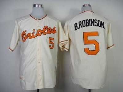 Mitchell And Ness 1989 Baltimore Orioles #5 Brooks Robinson Cream Throwback Stitched MLB Jersey