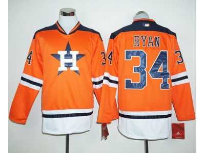 Houston Astros #34 Nolan Ryan Orange Long Sleeve Stitched Baseball Jersey