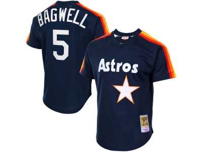 Men's Houston Astros #5 Jeff Bagwell Mitchell & Ness Navy Cooperstown Mesh Batting Practice Jersey