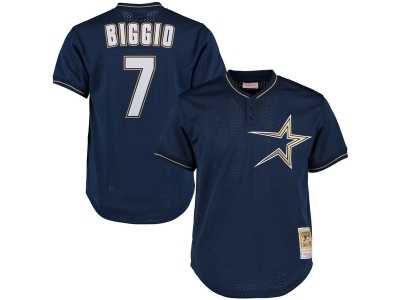 Men's Houston Astros #7 Craig Biggio Mitchell & Ness Navy Cooperstown Collection Batting Practice Jersey