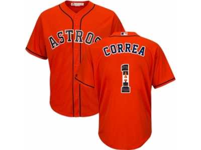 Men\'s Majestic Houston Astros #1 Carlos Correa Authentic Orange Team Logo Fashion Cool Base MLB Jersey