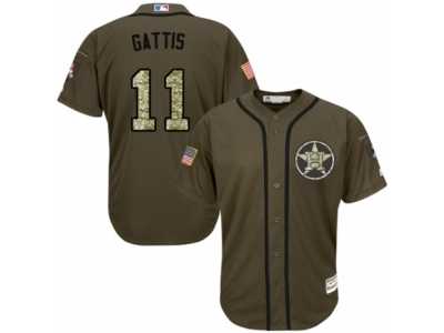 Men's Majestic Houston Astros #11 Evan Gattis Replica Green Salute to Service MLB Jersey