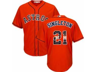Men's Majestic Houston Astros #21 Jon Singleton Authentic Orange Team Logo Fashion Cool Base MLB Jersey