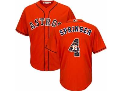 Men's Majestic Houston Astros #4 George Springer Authentic Orange Team Logo Fashion Cool Base MLB Jersey