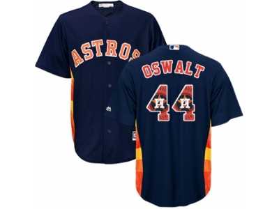 Men's Majestic Houston Astros #44 Roy Oswalt Authentic Navy Blue Team Logo Fashion Cool Base MLB Jersey