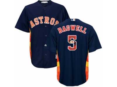 Men's Majestic Houston Astros #5 Jeff Bagwell Authentic Navy Blue Team Logo Fashion Cool Base MLB Jersey