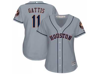 Women's Houston Astros #11 Evan Gattis Grey Road Stitched MLB Jersey