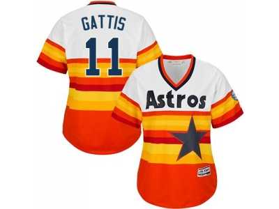 Women's Houston Astros #11 Evan Gattis White Orange Alternate Cooperstown Stitched MLB Jersey