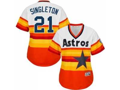 Women's Houston Astros #21 Jon Singleton White Orange Alternate Cooperstown Stitched MLB Jersey