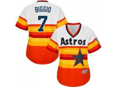 Women's Houston Astros #7 Craig Biggio White Orange Alternate Cooperstown Stitched MLB Jersey