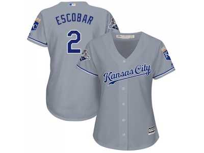 Women's Kansas City Royals #2 Alcides Escobar Grey Road Stitched MLB Jersey