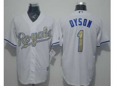 Kansas City Royals #1 Jarrod Dyson White New Cool Base 2015 World Series Champions Gold Program Stitched Baseball Jersey