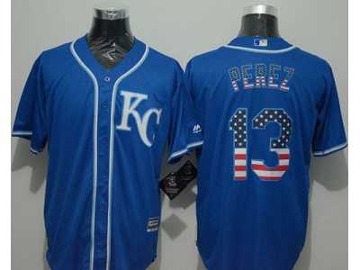 Kansas City Royals #13 Salvador Perez Blue USA Flag Fashion Stitched MLB Jersey