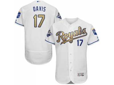 Kansas City Royals #17 Wade Davis White 2015 World Series Champions Gold Program FlexBase Authentic Stitched MLB Jersey