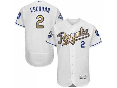 Kansas City Royals #2 Alcides Escobar White 2015 World Series Champions Gold Program FlexBase Authentic Stitched MLB Jersey