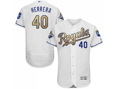 Kansas City Royals #40 Kelvin Herrera White 2015 World Series Champions Gold Program FlexBase Authentic Stitched MLB Jersey
