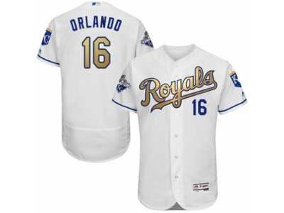 Men's Majestic Kansas City Royals #16 Paulo Orlando Authentic White 2015 World Series Champions Gold Program FlexBase MLB Jersey