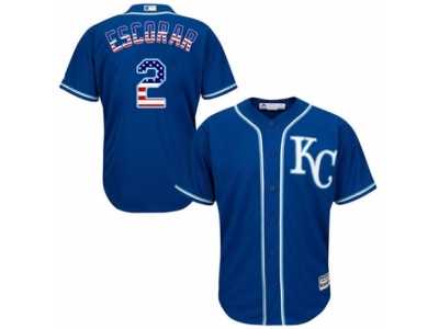 Men's Majestic Kansas City Royals #2 Alcides Escobar Replica Royal Blue USA Flag Fashion MLB Jersey