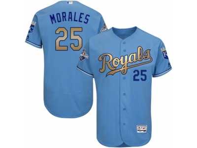 Men's Majestic Kansas City Royals #25 Kendrys Morales Authentic Light Blue 2015 World Series Champions Gold Program FlexBase MLB Jersey