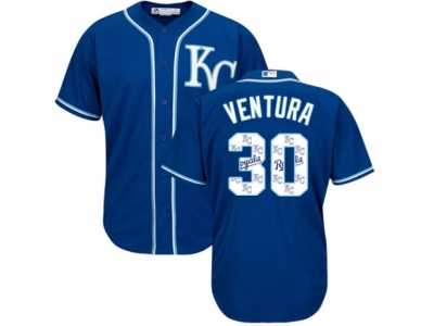 Men's Majestic Kansas City Royals #30 Yordano Ventura Authentic Blue Team Logo Fashion Cool Base MLB Jersey