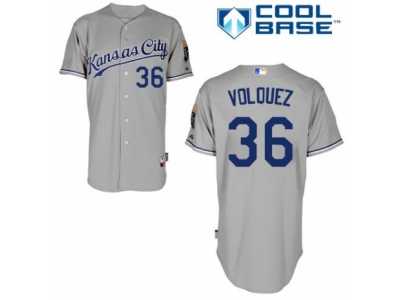 Men's Majestic Kansas City Royals #36 Edinson Volquez Replica Grey Road Cool Base MLB Jersey