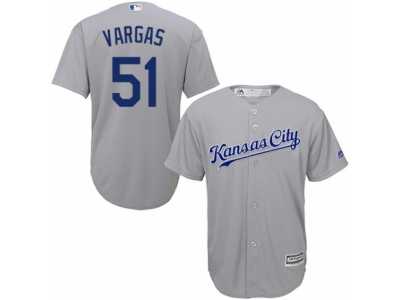 Men's Majestic Kansas City Royals #51 Jason Vargas Replica Grey Road Cool Base MLB Jersey
