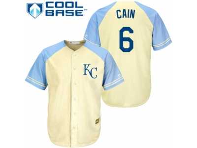 Men's Majestic Kansas City Royals #6 Lorenzo Cain Authentic Cream Exclusive Vintage Cool Base MLB Jersey