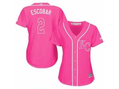 Women's Majestic Kansas City Royals #2 Alcides Escobar Replica Pink Fashion Cool Base MLB Jersey