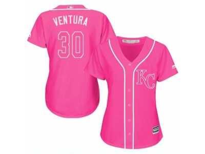 Women's Majestic Kansas City Royals #30 Yordano Ventura Replica Pink Fashion Cool Base MLB Jersey