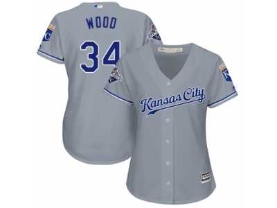 Women's Majestic Kansas City Royals #34 Travis Wood Authentic Grey Road Cool Base MLB Jersey