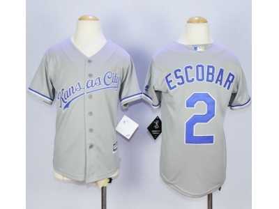 Youth Kansas City Royals #2 Alcides Escobar Grey Cool Base Stitched MLB Jersey