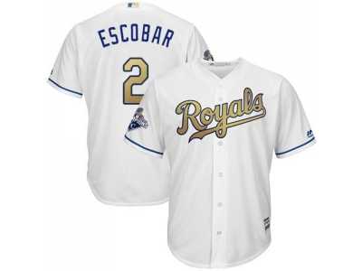 Youth Kansas City Royals #2 Alcides Escobar White 2015 World Series Champions Gold Program Cool Base Stitched MLB Jersey